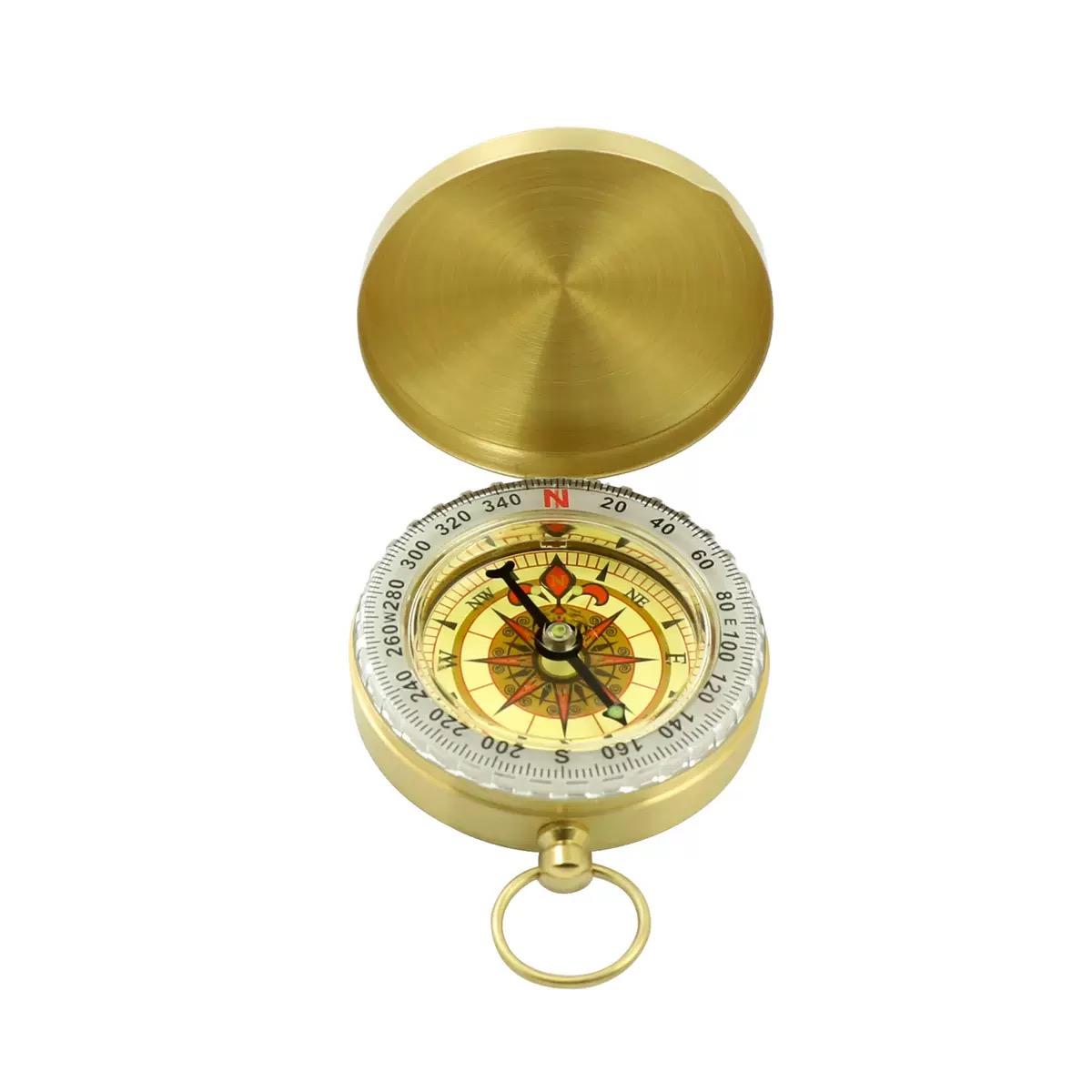 Luminous Handmade Magnetic Brass Compass for Navigation Engravable Pocket Compass for Camping Hiking with Pointer Dial Display золотой