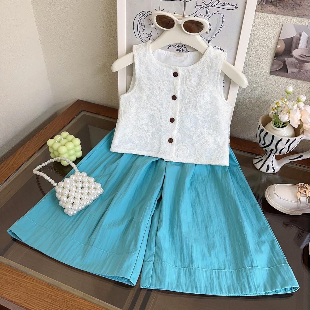 Girls' Sleeveless Korean-Style Vest & Long Pants Set