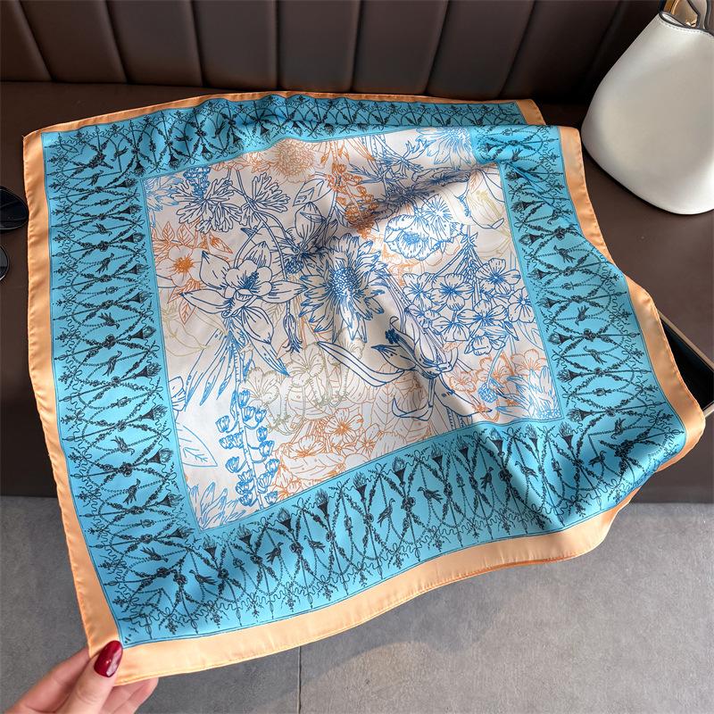 Women Square Scarf Silk Imitation Luxury Print Neckerchief Bandana Lady Shawl Scarves Wrap Head Hair Band Ties
