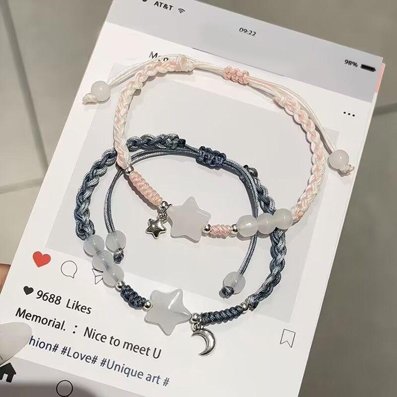 2Pcs Chinese Style Star Braided Bracelets For Women Men Exquisite Handmade Charm Couple Bracelets Jewelry Accessories Gifts