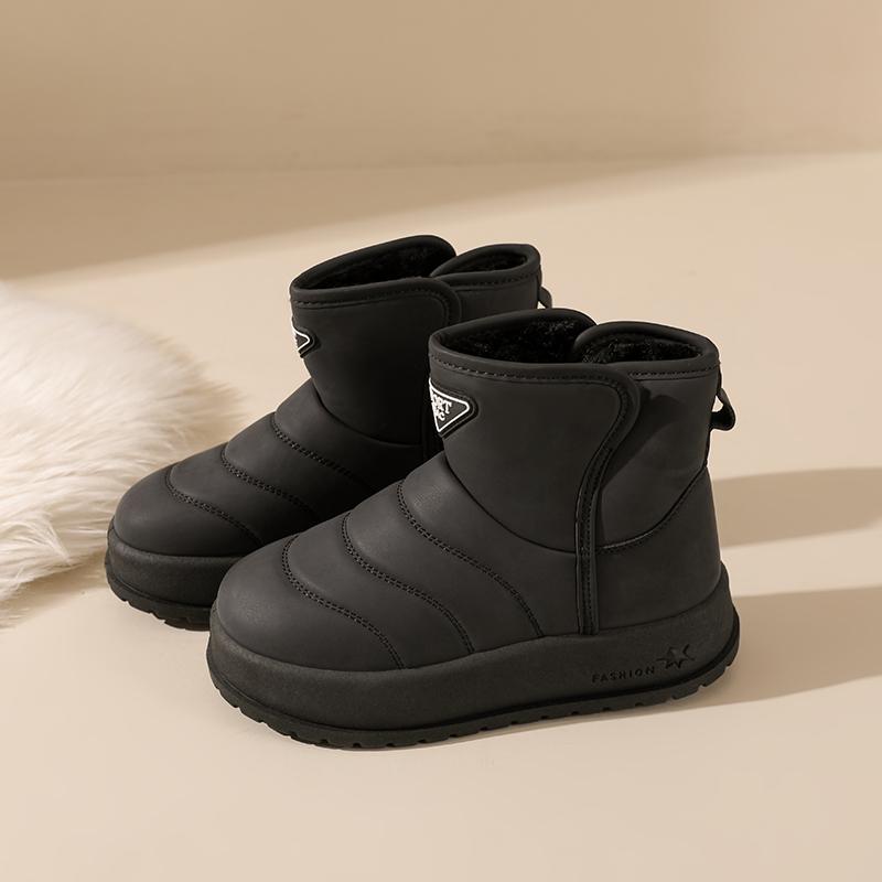 TUINANLE Winter Thick Plush Warm Snow Boots Women Slip On Flat Heels Cotton Shoes Woman Non Slip Ankle Boots Female Black