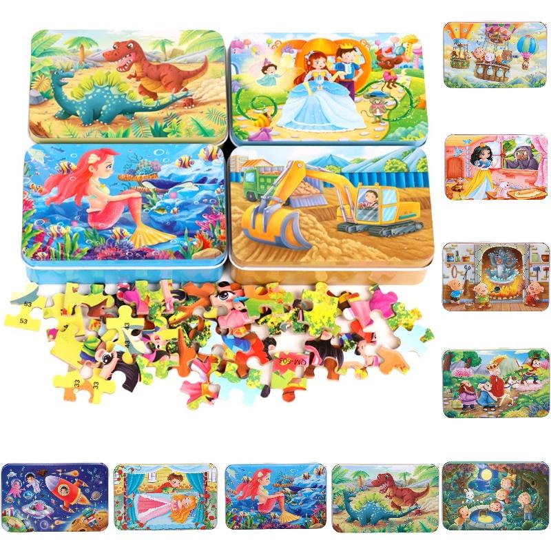 High-quality 60-piece Wooden Puzzle In Iron Box Educational Toy For Kids
