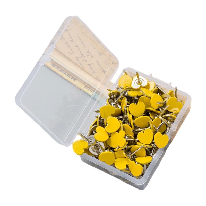 100Pcs Heart Shape Metal Push Pins Cork Notice Board Pin Decorative Thumb Tacks for Display Document Picture Note Memo