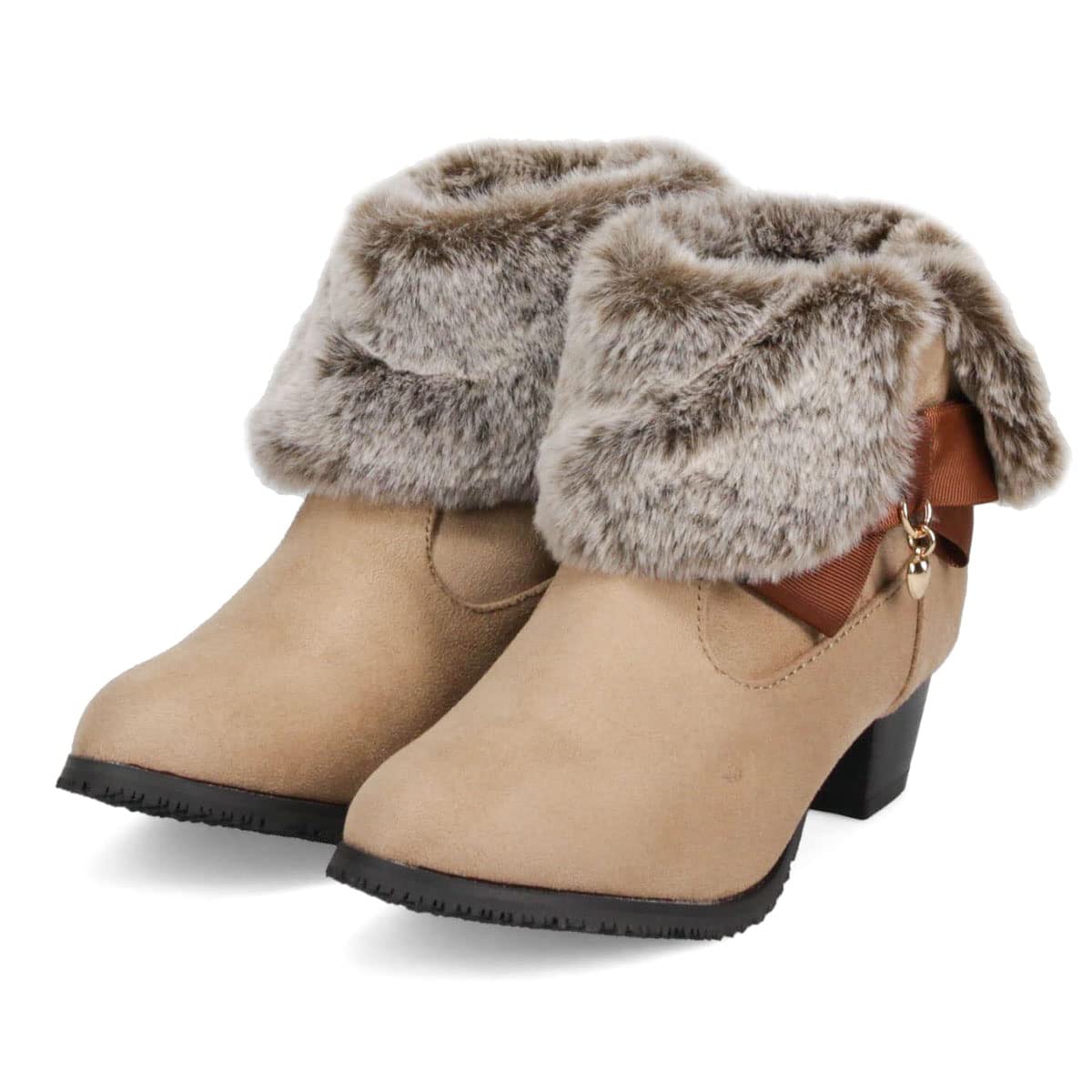 

Kids Boots for Easy to Walk Heart 20cm [Arch Contact] Girls, Heels, in, Cute, Fur, Charm, Ribbon, Children, 6554, Oak,