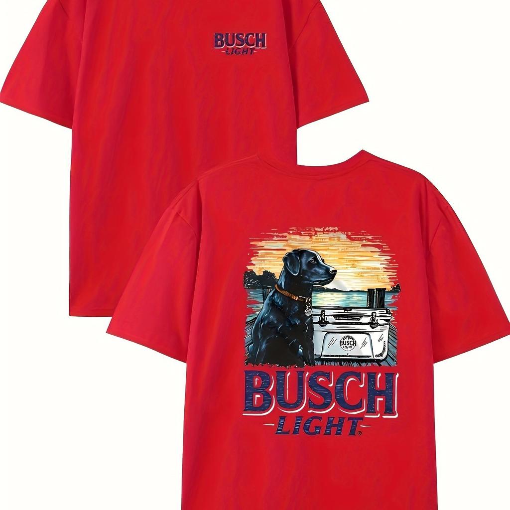 Tričko s potiskem psa Busch Light s kulatým výstřihem a krátkým rukávem, měkké, prodyšné, pohodlné, ležérní módní top pro muže