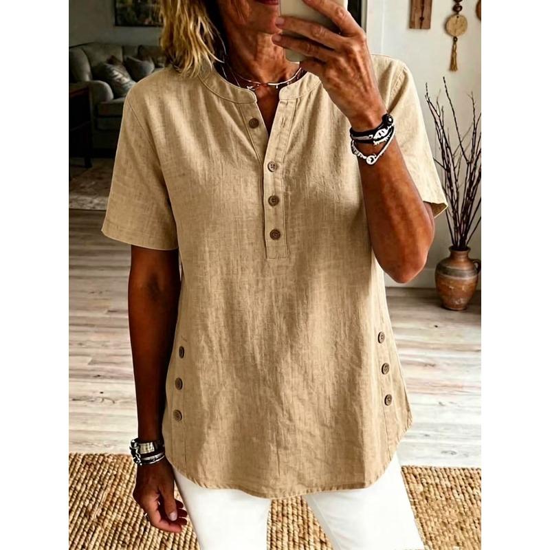 BITCED Women's Fashion Casual V-Neck Short Sleeve Blouses & Shirts