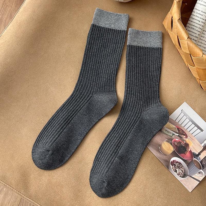 Socks Pure Cotton Medium Tube Socks Season Trendy Retro Color Matching European And American Style Double Needle Boneless Cotton Stacking Socks