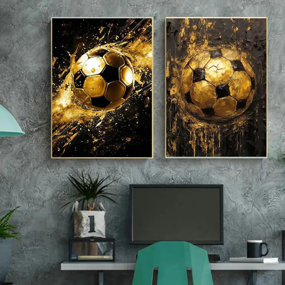 Klassische Fußball-Ästhetik Wandkunst Abstrakt Schwarz Gold Graffiti HD Leinwandbild Poster Druck Heim Schlafzimmer Wohnzimmer Dekoration