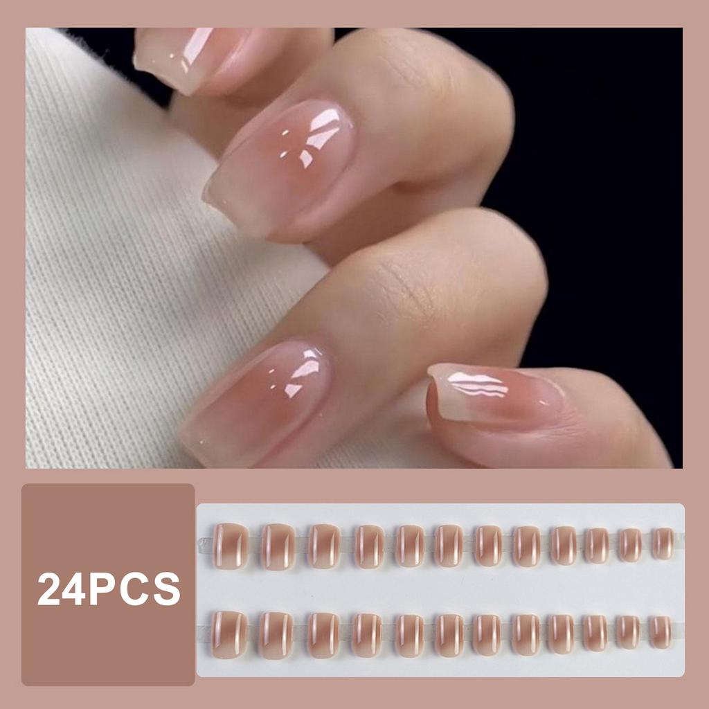 Caramel-Pudding Nude False Nails 24 Pieces Natural Jelly Texture for DIY Manicure