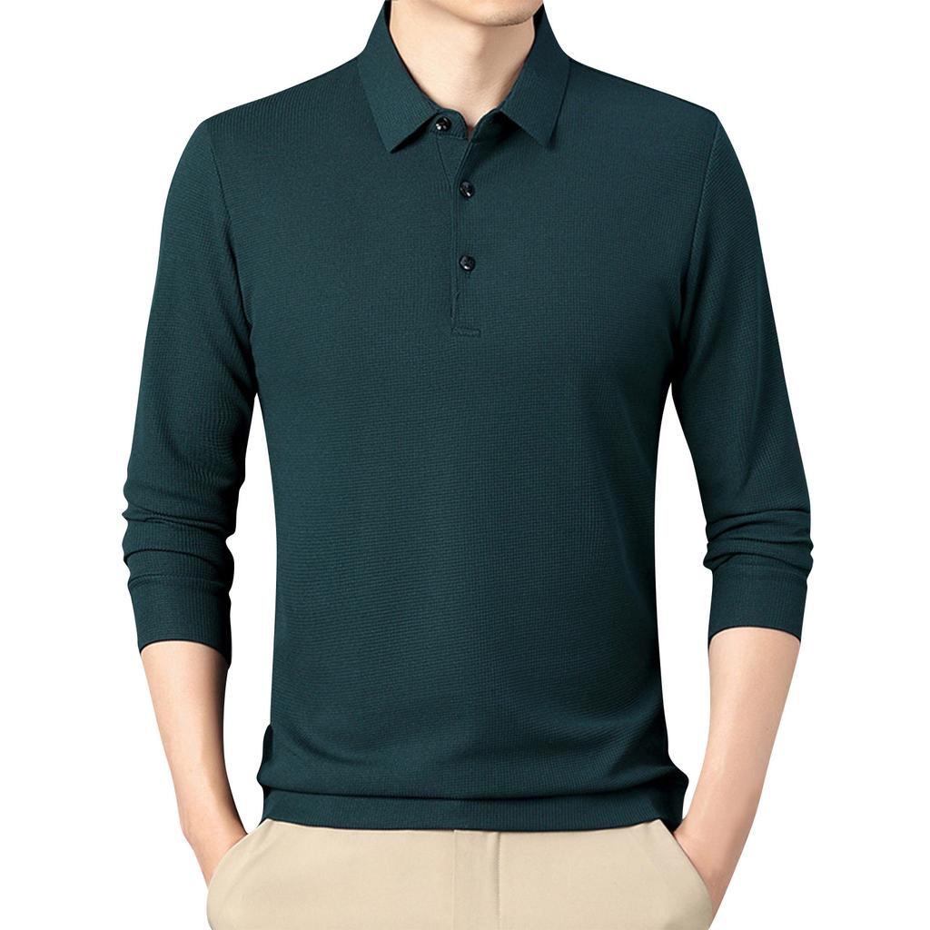 Men's Solid Color Lapel Business Casual Long Sleeved T-shirt Versatile Top