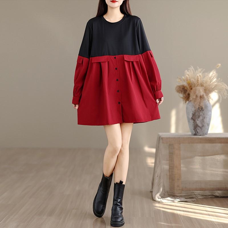 Long sleeve plus size vintage new in dresses for women casual loose Mini short spring autumn dress