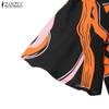 ZANZEA Women Summer Round Neck Short Sleeve Casual Print Dress