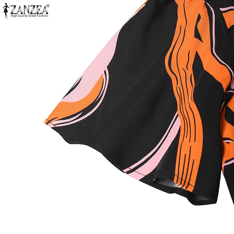 ZANZEA Women Summer Round Neck Short Sleeve Casual Print Dress