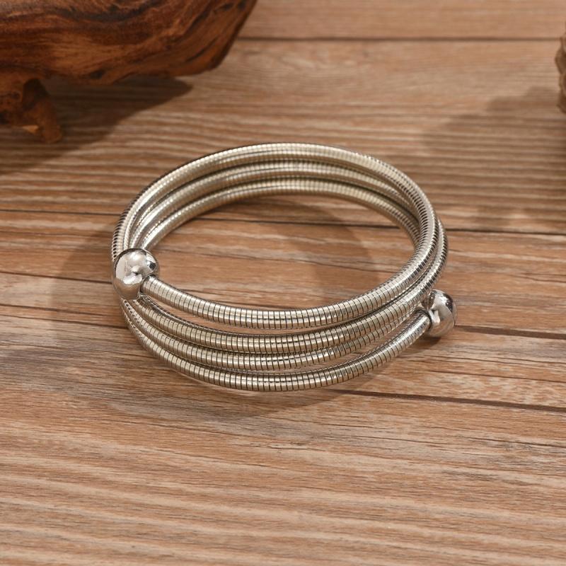 Stainless Steel Gold-Plated Fashion Three-Layer Spiral Round Bracelet for Women Men High-Quality Rock Party Jewelry Accessories