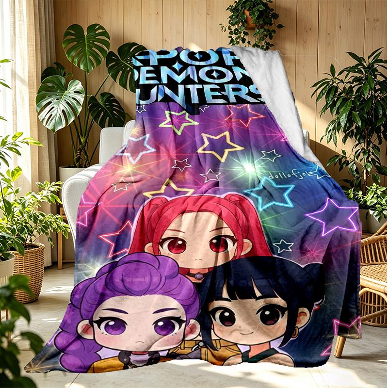 KPop Dämonenjäger Muster Decke für Heimdekoration, Bett, Sofa, Auto Reisen, Camping, Geeignet für Alle Jahreszeiten, Geburtstags-Weihnachtsgeschenk