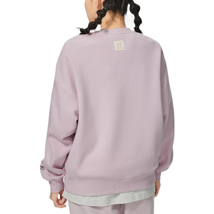 Li-Ning Sports Life Series Brand Logo Print Crew Neck Pullover Sweatshirt Women Tops Purple AWDSB66-3