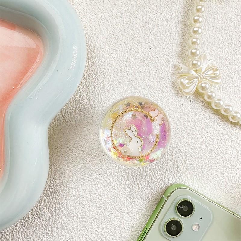 

Sparkling Glitter Rabbit Butterfly Crystal Ball Phone Case Holder Airbag Back Sticker Stretchable Portable Instagram Style