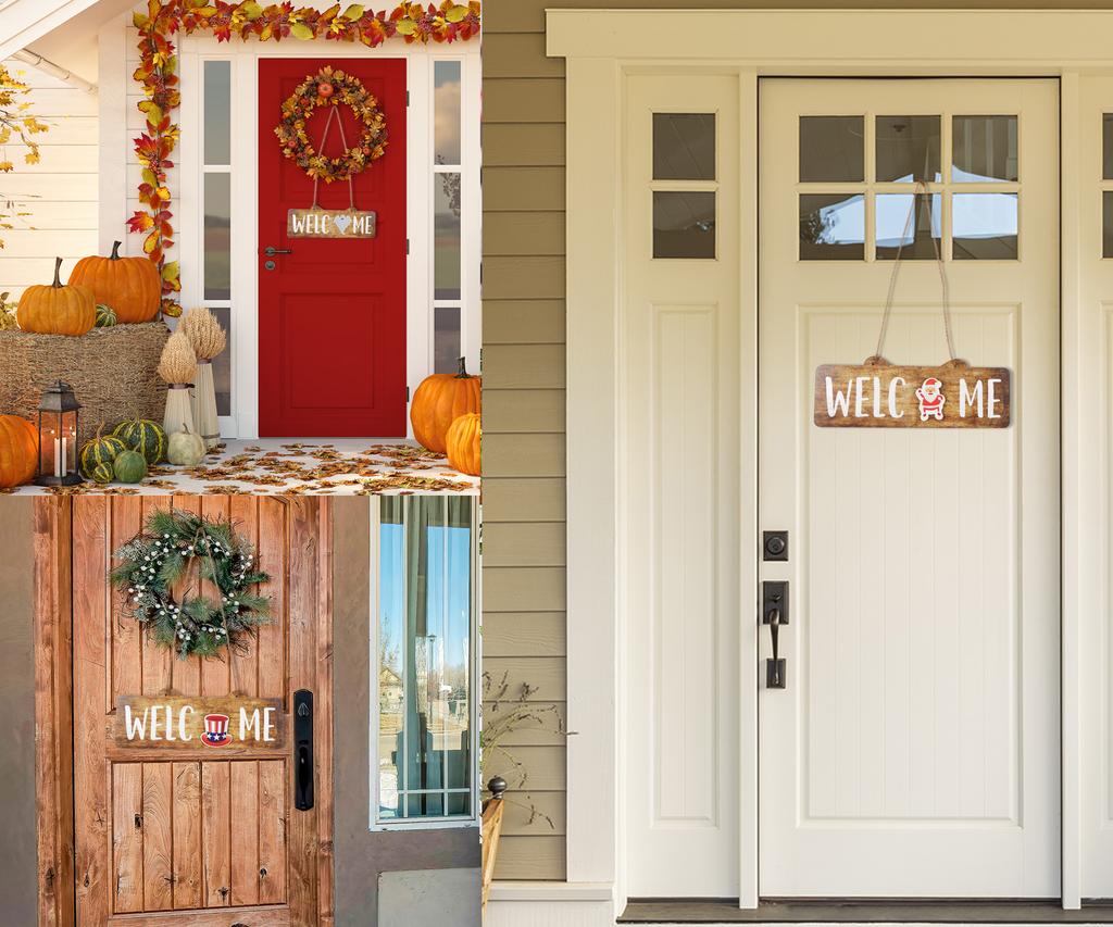 Inkdotpot Welcome Sign Front Door Decorations Hanging Rustic Wood Seasonal Holiday Ornaments Housewarming GiftWall Hanging 17" Inches