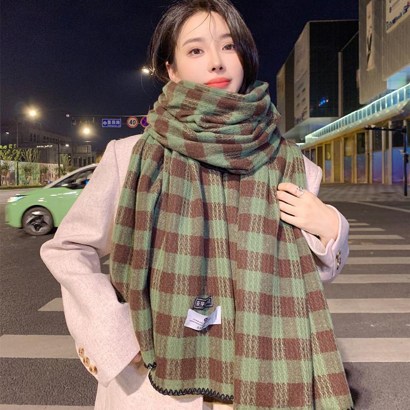 Autumn And Winter Plaid Scarf Thickened Imitation Cashmere Shawl Female Student Couple Warm Scarf