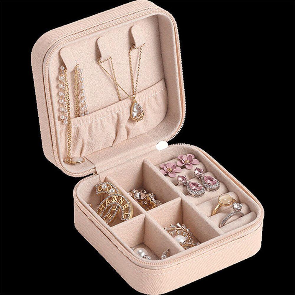 Necklace Earrings Portable Jewellery Box Ring Case Jewelry Storage Leather