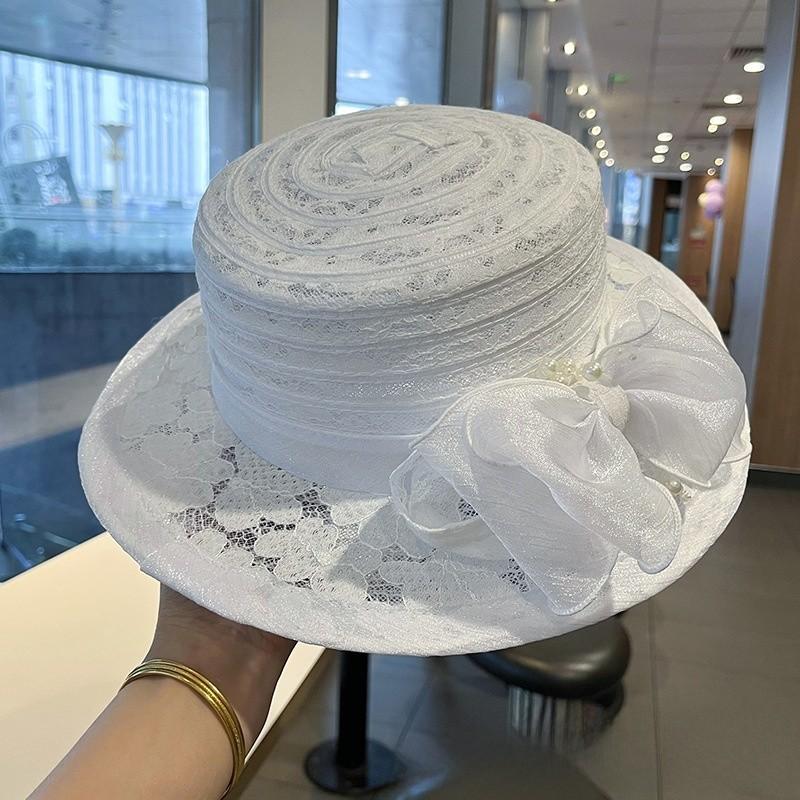 

Egret Tulle Bow Sun Hat With Wide Brim For Summer Outdoor Beach And Travel белый