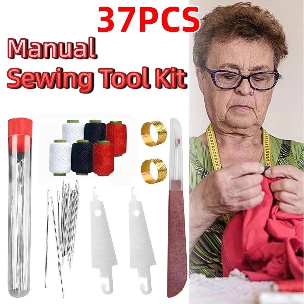 37PCS Large Eye Steel Sewing Tool Set Portable Manual Sewing Tool Kit Sewing Needles Kit Crafting
