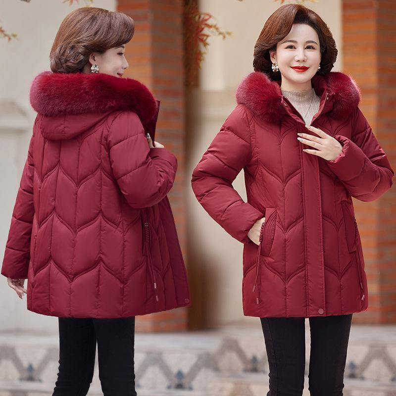 

New wrinkle-resistant fur collar hooded windproof lightweight thickened fluffy warm cold loose long high quality fabric casual sports jacket XL brick червоний колір