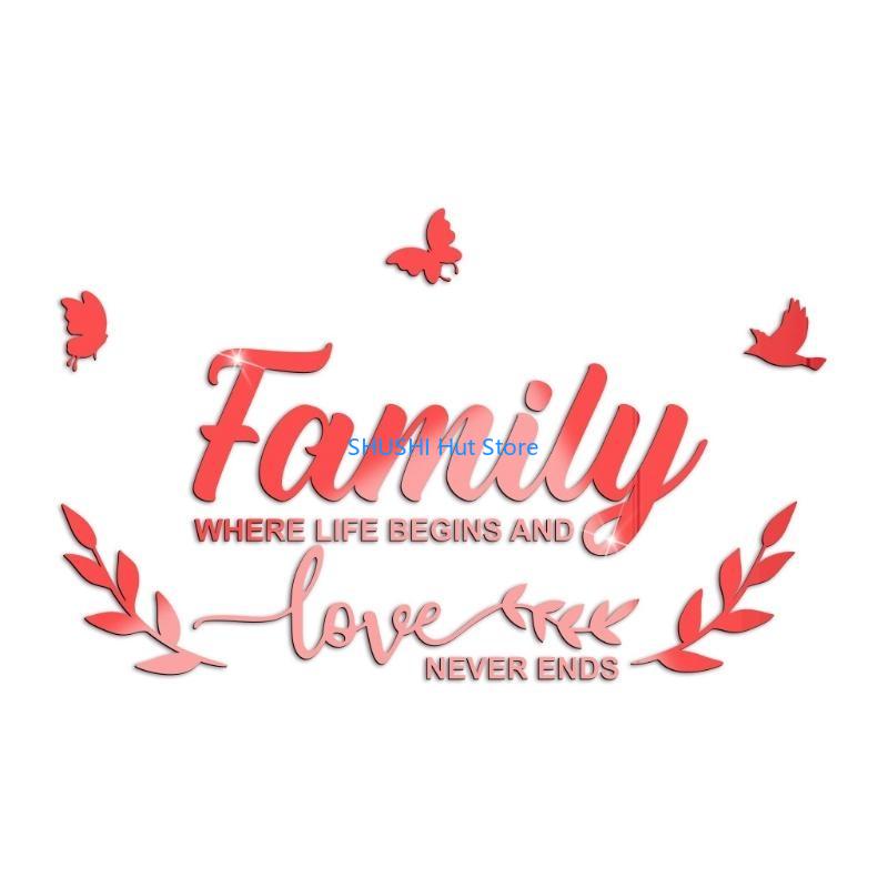 

Acrylic Mirror Wall Sticker Letter Family for Butterfly Combination Self-Adhesive Decal Removable Wall Art for D57B червоний