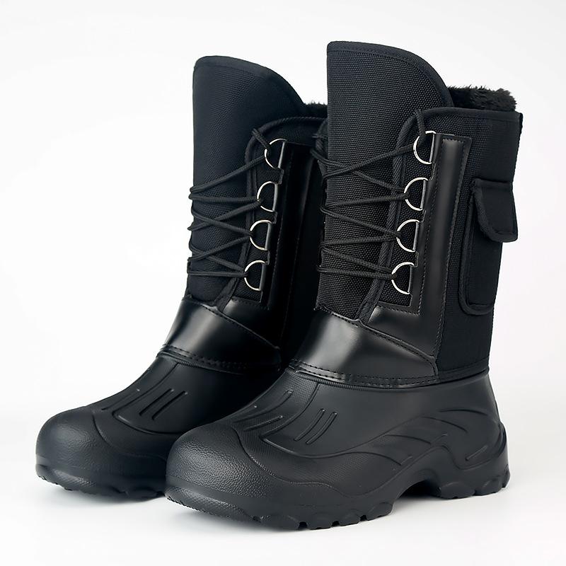 Men s Winter High-Tube Fleece-Lined Thickened Snow Boots Waterproof Non-Slip Slip-On Cotton Boots Outdoor Function Warmth 40