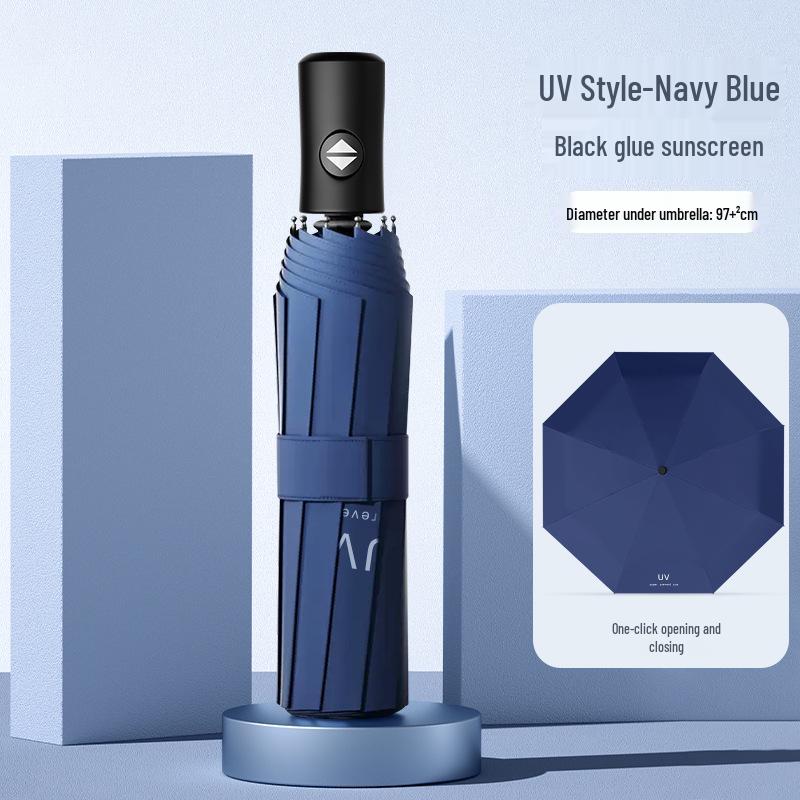 24-Bone Automatic Windproof Folding Umbrella for Men, Rain or Shine, with UV Sun Protection