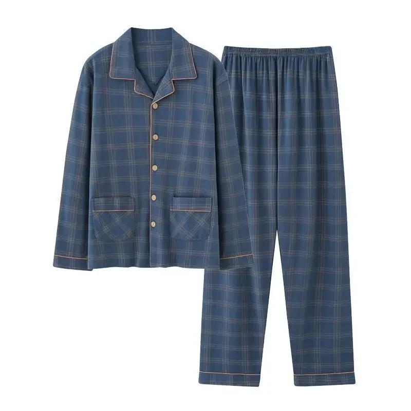 Men's Pajamas Set Long Sleeve Cotton Overalls Pajamas Fall and Winter Casual Wear Men's Loungewear Casual Wear