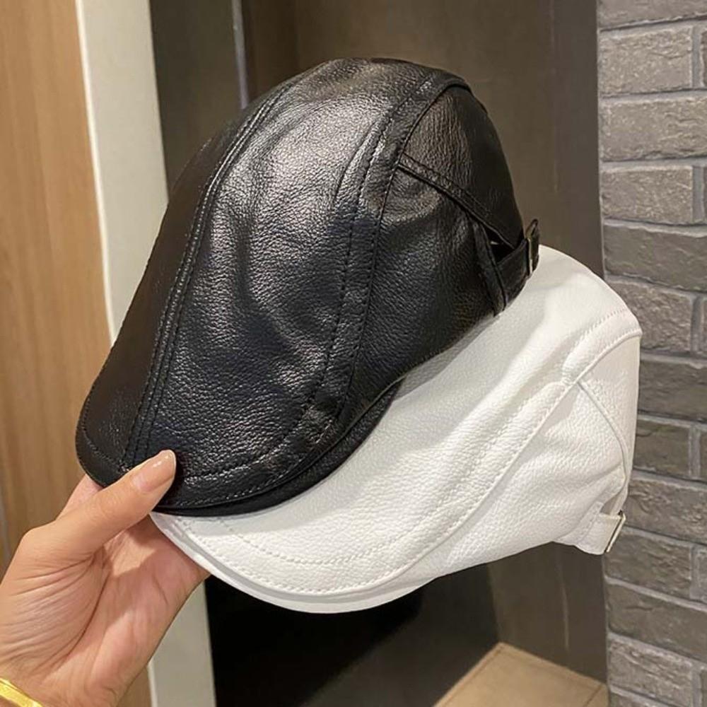 Autumn Winter Flat Cap British Style Newsboy Hat Duckbill Cap Leather Beret  Street Styling