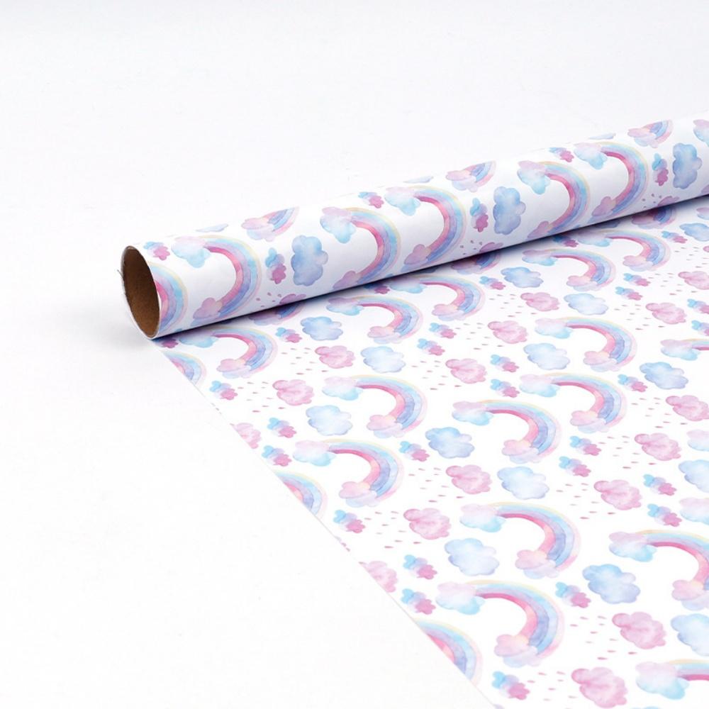 300x43cm Wrapping Paper Roll Pink Blue Gradient Color Bowknot Rainbow for Kids Birthday Wedding Baby Shower Decor Gifts