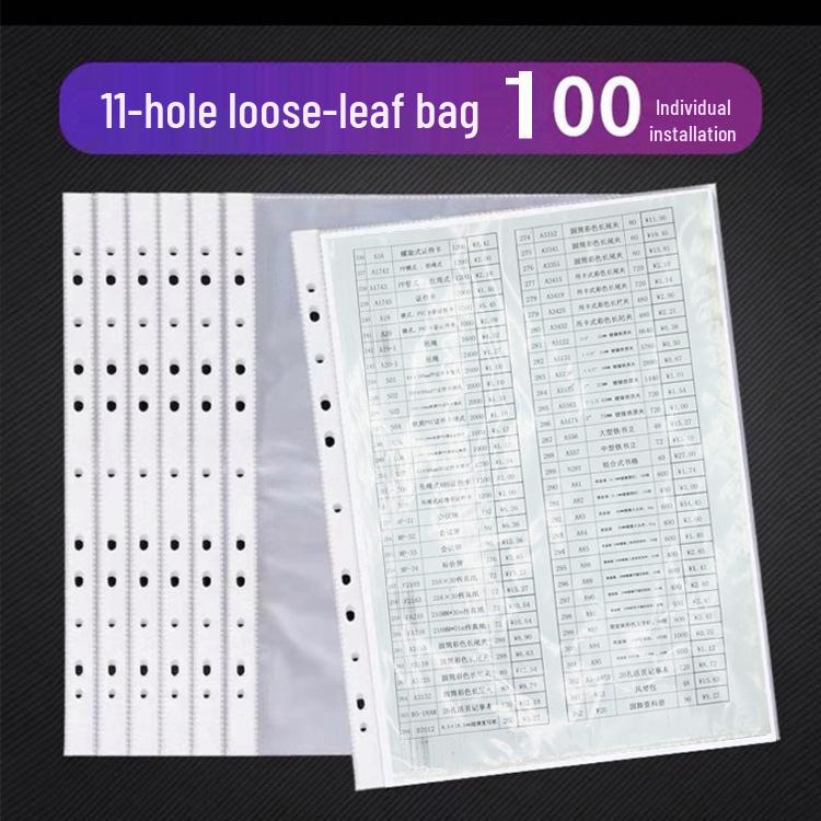 Transparent Plaid PP 11-Hole File Bag 0.05mm Thick Document Protector