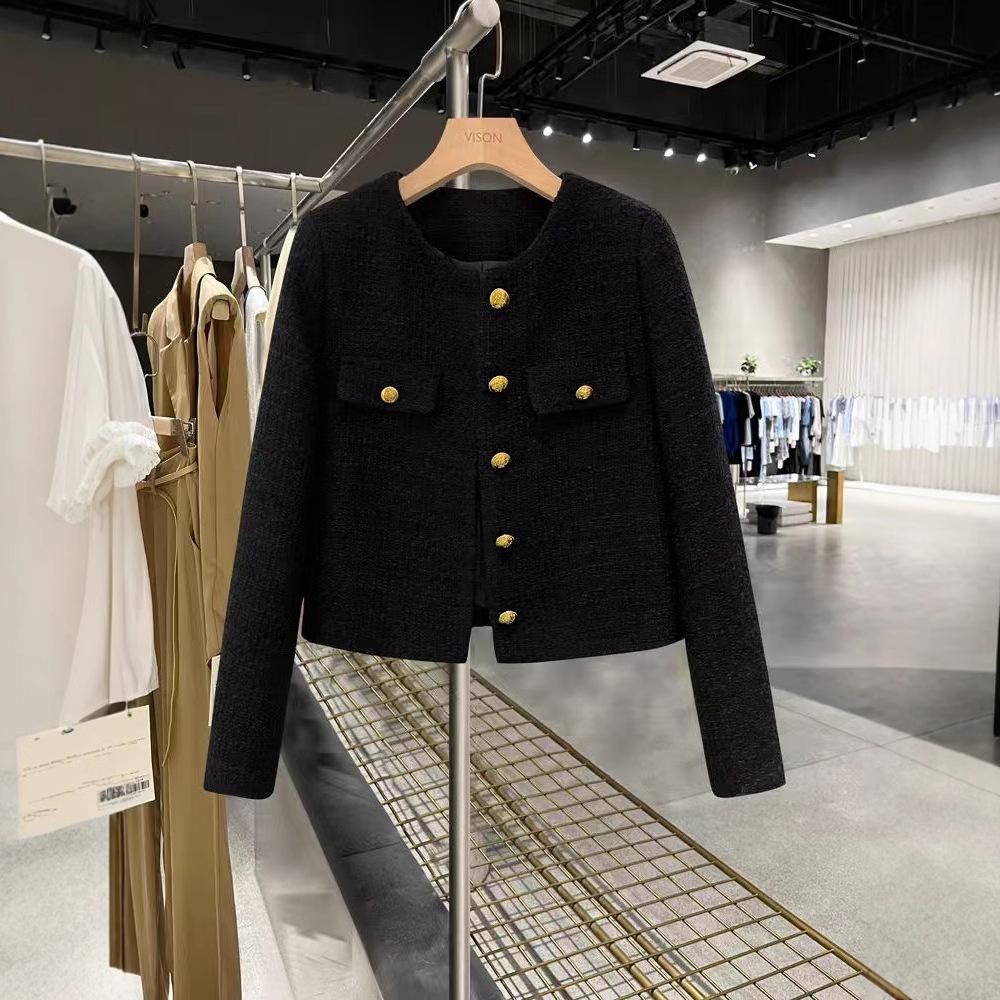 French Tweed Velvet Black Top In Winter Korean Style Thickened Short Small Fragrance Jacket for Women