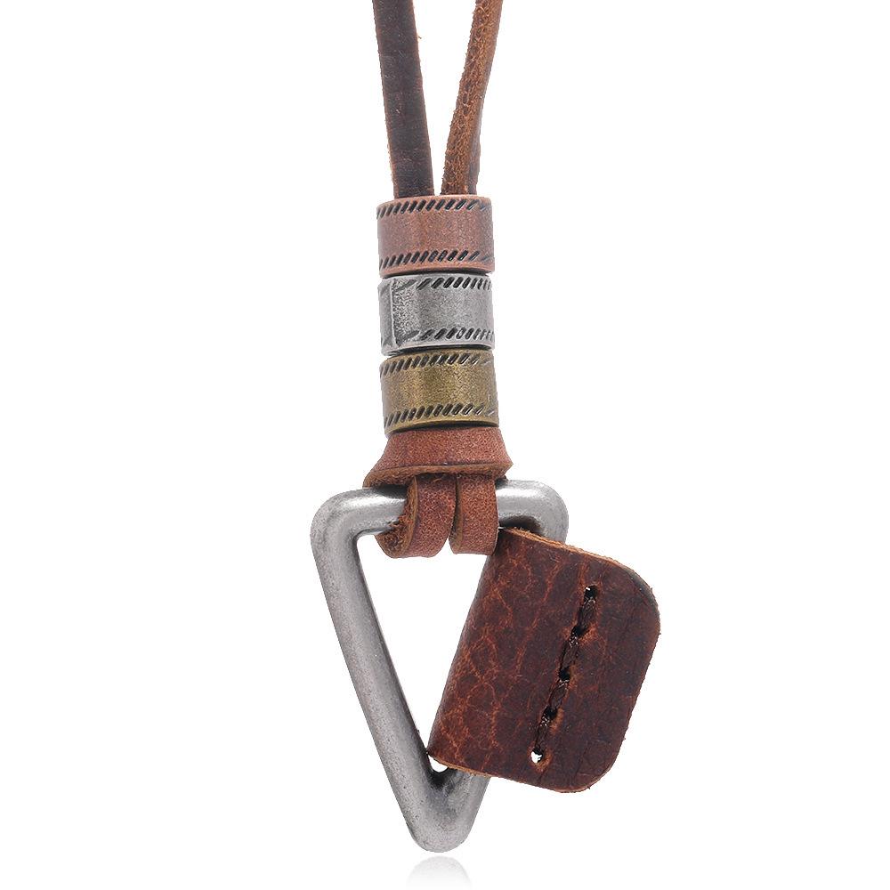 Stylish Leather Necklace with Alloy Triangle Pendant коричневый