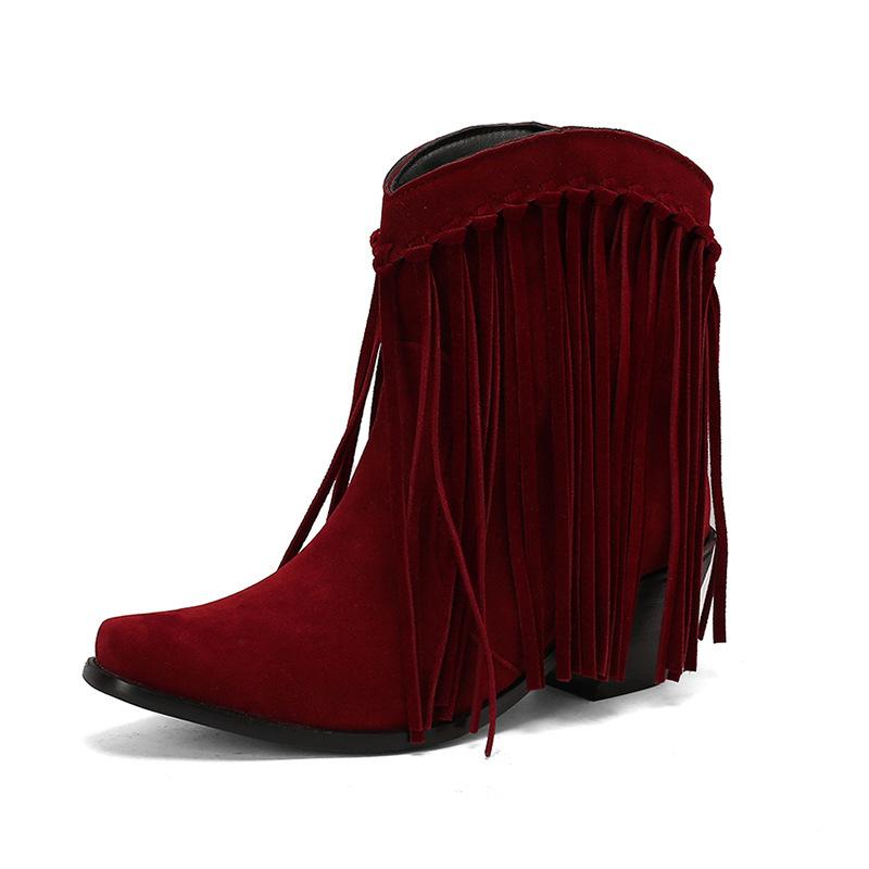 Large size autumn and winter  boots fringed small square head short boots bare boots