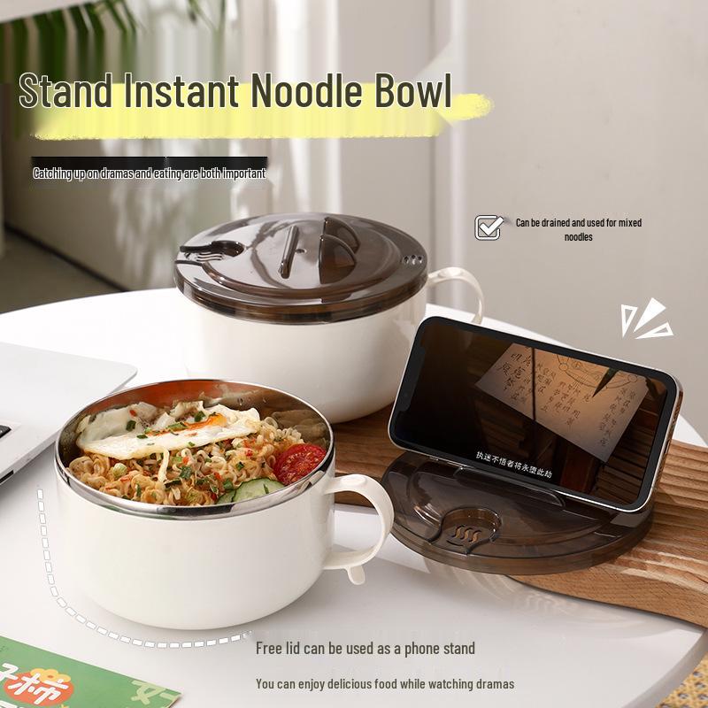 Korean-Style Stainless Steel Noodle & Rice Lunch Box with Water Filter for Students and Dorms.