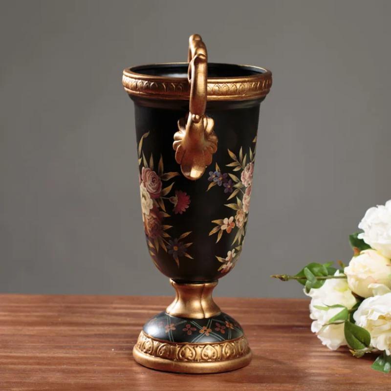 Vintage Ceramic Vase Handmade Nordic Pottery Rustic Tabletop Decotive Vase Creative Tall Footed Double Handle Vase Home Decor