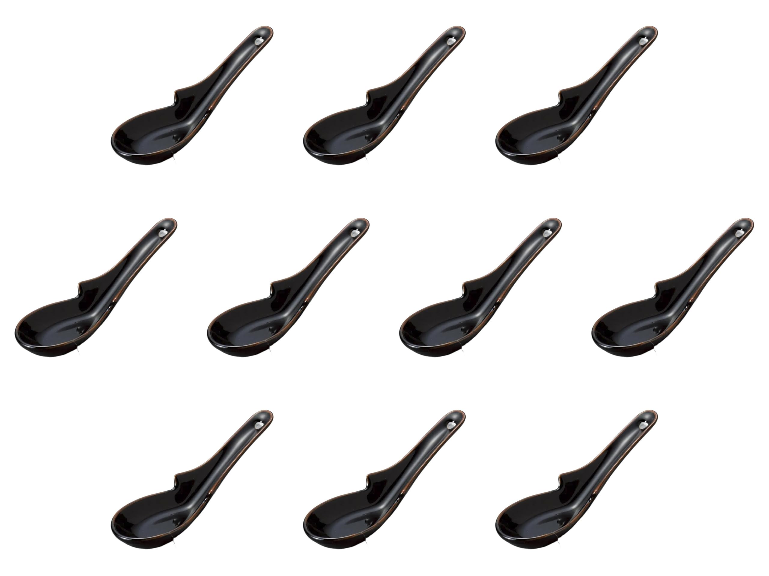 

Set of 10 Tenmoku Spoons with Holes x Chinese Spoons by Setomonohonpo [15.5 4.7cm]