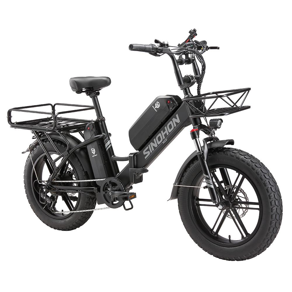SINOHON Delivery Pro Max Faltbares Elektrofahrrad mit Doppelakku, Frontkorb & Gepäckträger hinten schwarz