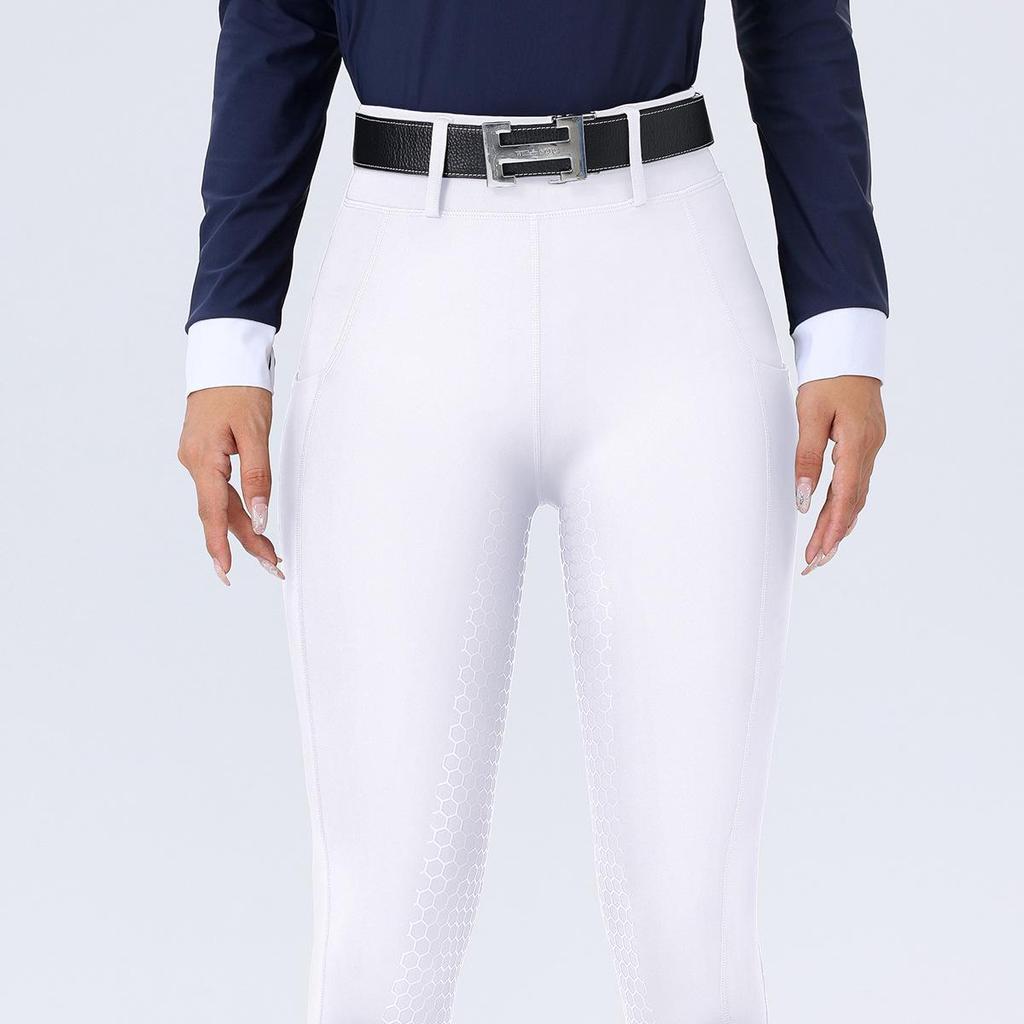 Damen Reithose mit hohem Bund, Silikonvollbesatz, rutschfest, abriebfest, elastischer Passform und Taschen.