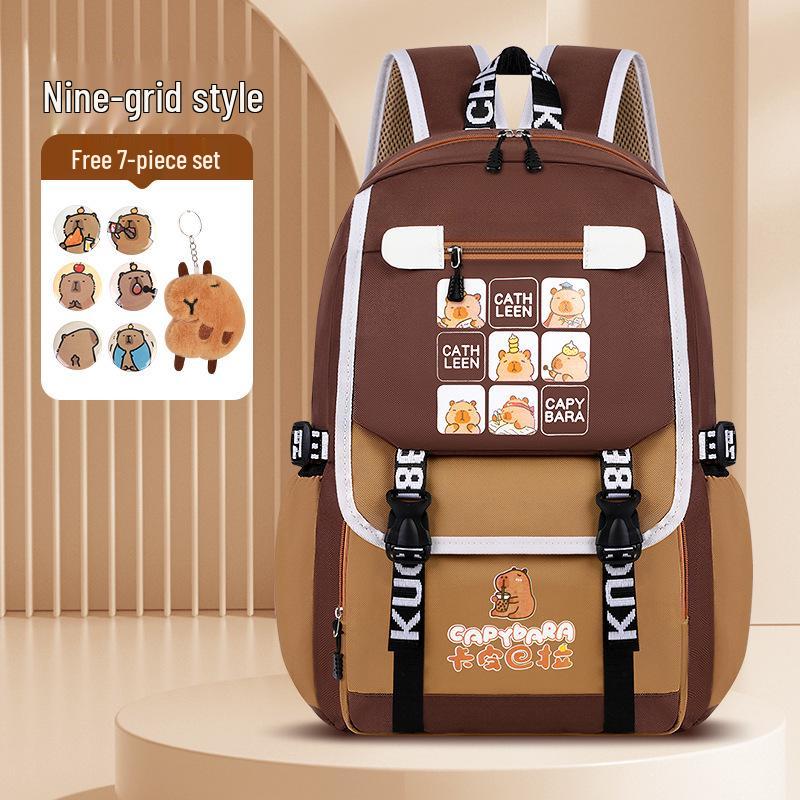 Ryggsäck med stor kapacitet och vattentät kapybara för barn - Lättviktig, ryggskyddande skolväska