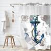 Nautical Shower Curtain No Hook with Snap in Liner, Anchor Ship Wheel Hotel Bath Curtains Decorative for Bathroom, Ocean Coastal Maritime Home Decor,