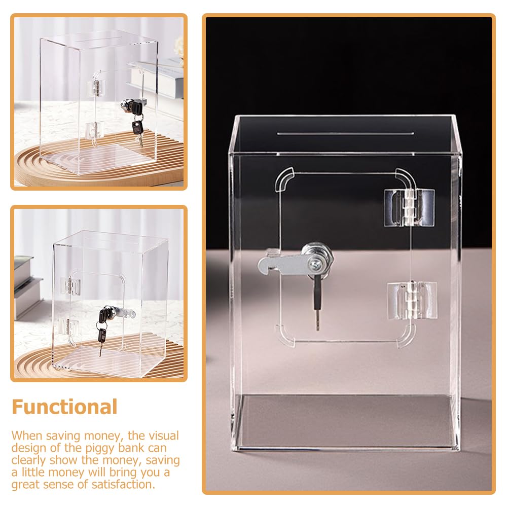 DOITOOL Donation Box with Ballot Piggy Donation Charity with Piggy Large Money Acrylic Piggy Bank Lock, Acrylic, Large, Transparent, Box, Bank, Box,