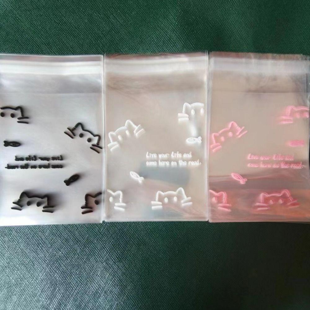 50 STÜCKE Albumkarten-Aufbewahrungstasche Schmuckversiegelungsbeutel Cartoon-Katzen-Druck Keks-Snack-Verpackung