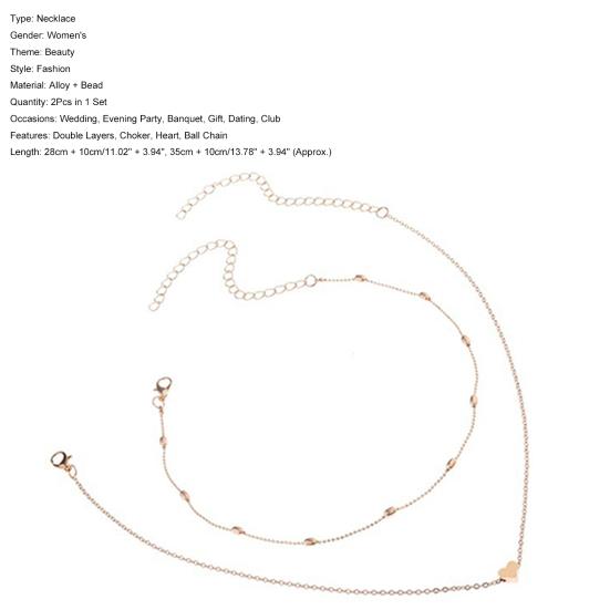 2Pcs/Set Necklace Exquisite Double Layers Alloy Heart Love Ball Chain for Dating