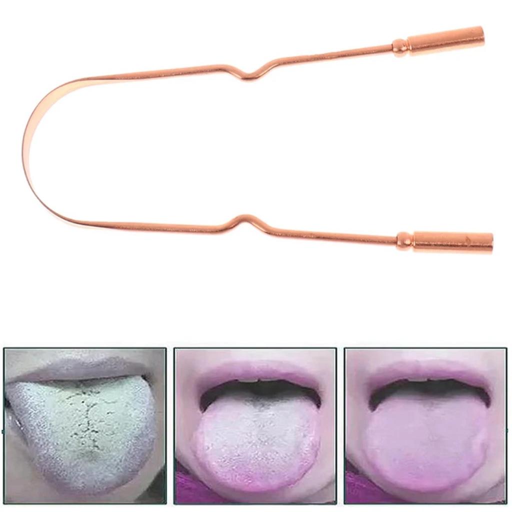 1Pc Reusable Pure Copper Tongue Scraper Oral Cleaner Brush For Fresh Breath Hygiene Men Women High Quality