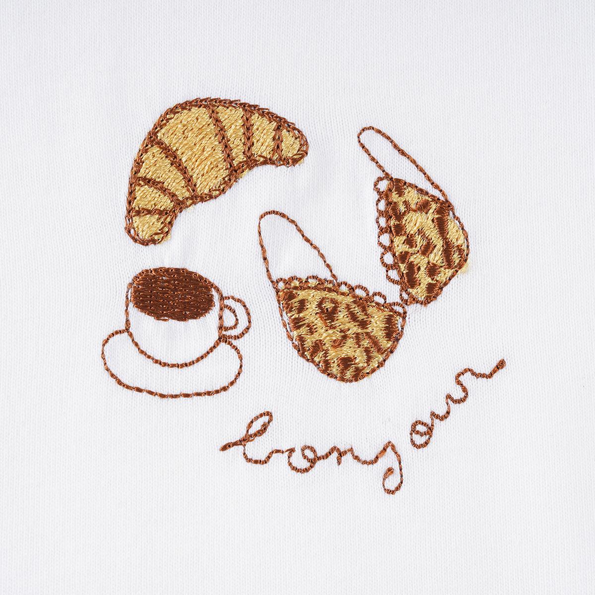 2026 Summer Women s White Cotton T-Shirt: Versatile Round Neck Top with Cartoon Embroidery, Short Sleeves Medium