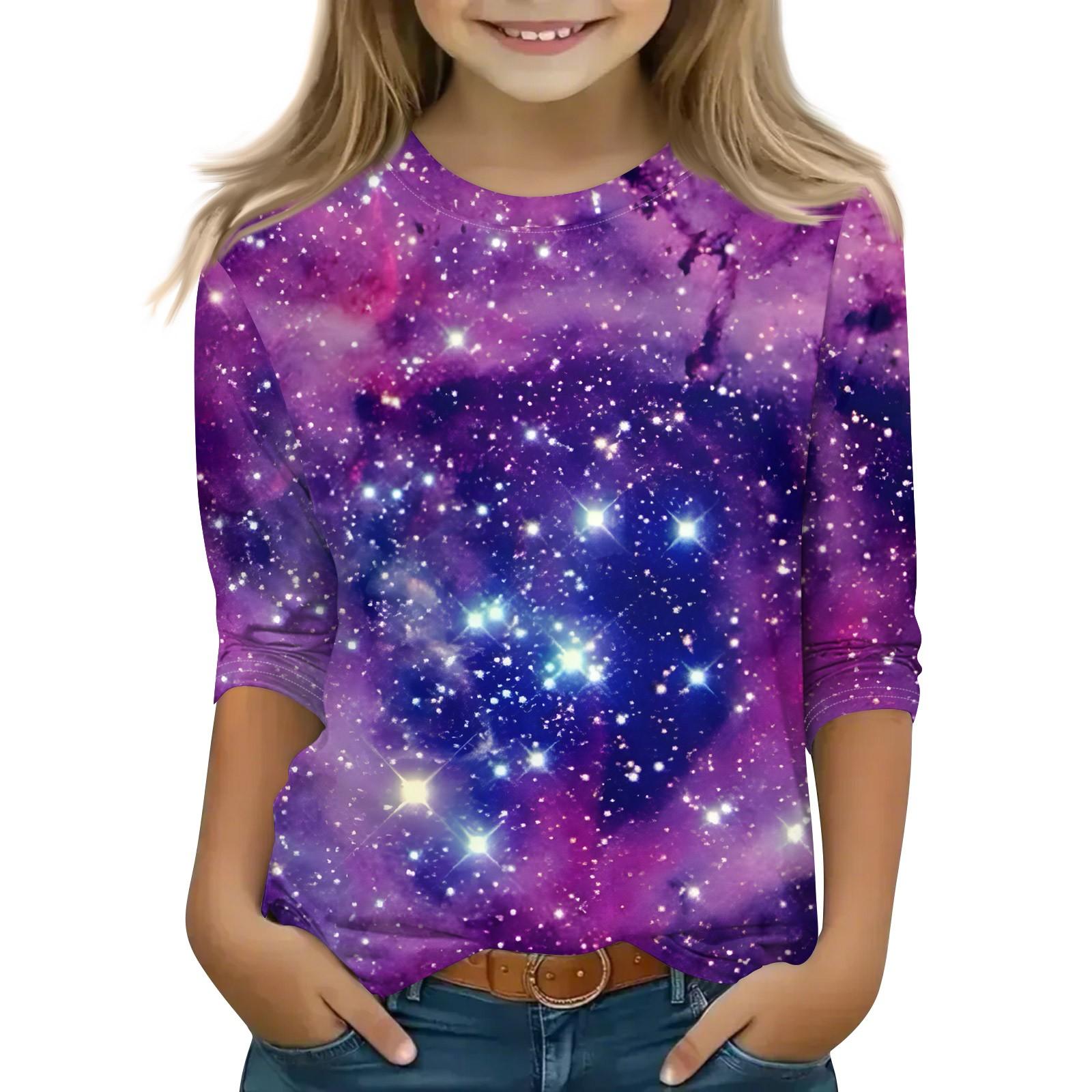 

Топы с принтом для девочек 5-16 лет с круглым вырезом и рукавами 3/4 Футболки Модные топы Наряды Футболки 140 синий